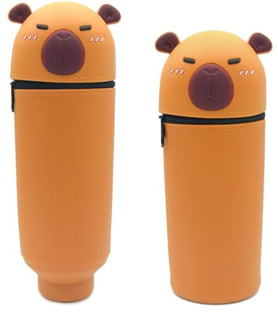 BSITSSS Capybara 2 en 1 Trousse Crayons, Trousse Scolaire en Silicone Souple, Extensible Kawaii Trousses Capybara Porte-Stylos pour Scolaire École Bureau Étudiant Adolescents