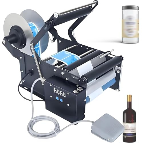 GwlThixion Elektrische Etikettiermaschine für Runde Flaschen, Aufkleber Etikettendrucker, mit Fußpedal, 15-130 mm breites Etikett Rundflaschen-Etikettiermaschine, Für Runde Flaschen TB16PT
