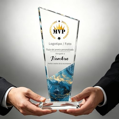 RSQGT Trofeo Personalizado Cristal K9 con Foto Logo y Placa Conmemorativa Personalizada para Eventos Deportivos, Empresas y Trofeos Colegas Jefes Jubilación y Graduación