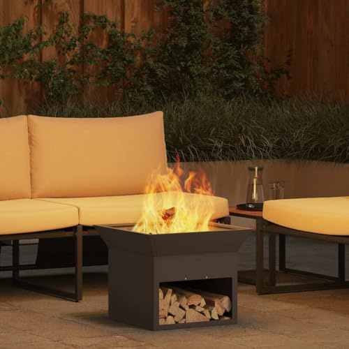 LoogCape Feuerstelle Schwarz 50 x 50 x 40 cm aus Stahl für Garten Terrasse Außenbereich mit offener Belüftung, wetterfester Standkamin, Heizgerät, Rauchfrei, einfache Montage