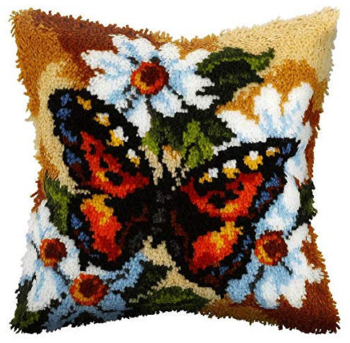 Butterfly Latch Hook Cushion Front Kit. Orchidea, 40x40cm Printed canvas