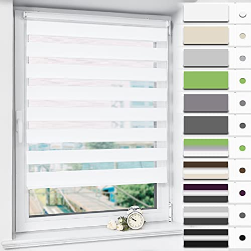 Magiea Doppelrollo Klemmfix ohne Bohren & mit Bohren, Weiß B85 x H150 cm Stoffbreite 81 cm, Klemmrollo lichtdurchlässig und Blickdicht, Fensterrollo Sonnenschutzrollo für Fenster