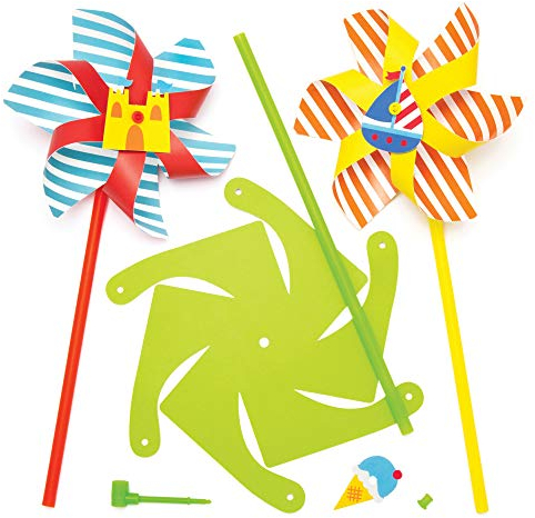 Baker Ross AW460 Make Your Own Seaside Windmill Kit (Pack of 6) Summer Garden Craft kits for Kids, Party Fillers and Activities., Assorted