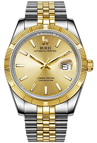 BUREI Herren Automatikuhr Luxus Business Wasserdicht Edelstahl Uhren für Männer, Self-Winding