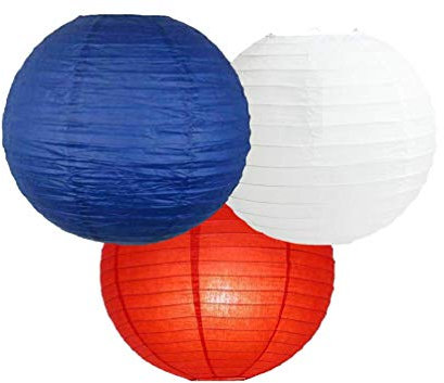 Matissa Papierlaternen, gemischte Farben, 3er-Pack runde Papierlaternen, Lampenschirm, Party-Dekoration (blau-roter Schirm, 10 cm)