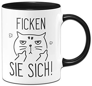Tassenbrennerei Tasse Ficken Sie sich mit Katze - Tassen mit Spruch lustig - Spülmaschinenfest (Schwarz)