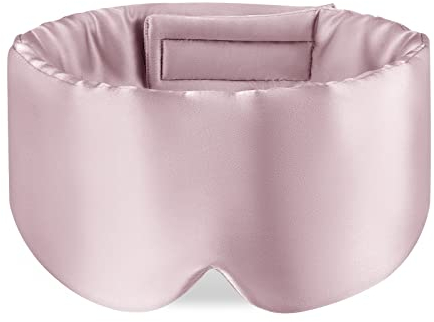 OLESILK 100% Maulbeerseide Schlafmaske Augenmaske mit verstellbarem Kopfband für Männer und Frauen, große Schlafmaske und Augenbinde für Nachtschlaf, Reisen und Nickerchen, Rosa