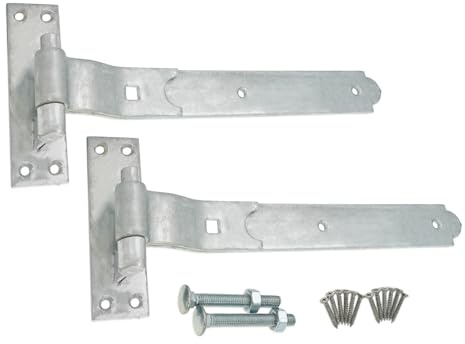 Infinity Decor Haken- und Bandscharniere gerade/gekröpft/verstellbar – für Garten- oder Garagentore – verzinkt (2 x gekröpfte Scharniere, 30,5 cm)