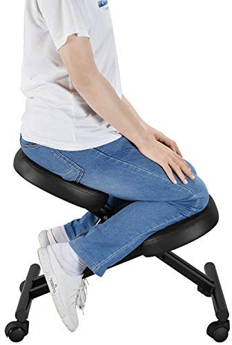 Yaheetech Ergonomic Kneeling Chair Knee Support Seat with Soft Cushion Orthopaedic Posture Chair Height Adjustable Office Stool with Brake Casters Black