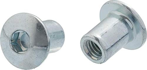 HEXATON Dadi a Manicotto M10 x 20 x 13 mm - 100 Pezzi - Dadi Esagonali per Mobili a Testa Tonda con Flangia e Cava Esagonale - Acciaio Zincato