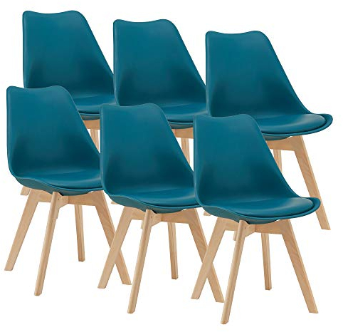 [en.casa] Esszimmerstühle Fläten 6er Set Stuhl Küchenstühle Kunstleder Essstühle gepolstert Esszimmerstuhl Holzbeine Küchenstuhl Polsterstuhl Türkis