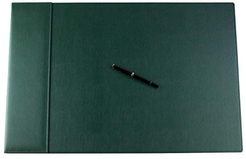 DELMON VARONE - personalisierbare Schreibtischunterlage 65 x 45 cm mit Klappleiste inkl. Block & Kalender 2025/2026 Lederimitiat Grün - Rutschfeste Kunstleder Schreibunterlage abwischbar