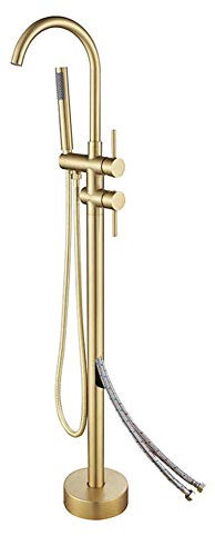 Mitigeur de Baignoire Dore Robinet de Baignoire ilot Sur Pied Mitigeur Monocommande Bain/Douche Salle de Bain Douche avec Douchette-F