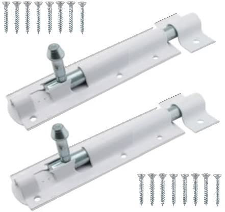 TERF® Heavy Duty Tower Door Bolt Barrel Slide Lock Bolt White 100mm [4''] Door Latch with Screws Ideal for Internal External Strong Doors Locks for Garage Shed Garden Gate and Multi Use - Pack of 2