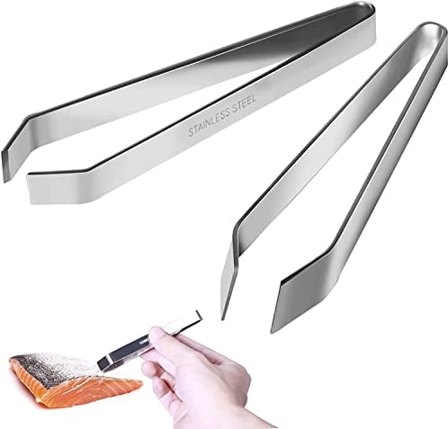 Fish Bone Tweezers 2 Pieces Flat and Inclined, Easy To Grip?stainless Steel, Non-slip Mini Filet Knifes for Fish Chicken Plucker Used To Remove Fish Bones and Meat Hair
