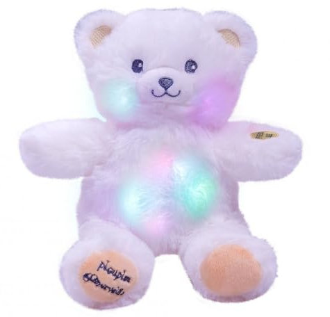 Pioupiou et Merveilles - Gaston Mon Ourson Lumineux - Blanc/Pattes Beige - Ourson en Peluche de 20CM - Veilleuse Lumineuse pour Enfant - Piles incluses