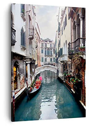 ARTTOR Bilder auf Leinwand 50x70 cm Wandbild Architektur Städte - 2157 | Boot Brücke Venedig Vertikal Klein Wanddekoration Wohnzimmer Schlafzimmer Wandkunst Wanddeko Wand Kunstdruck Küche ARTTOR