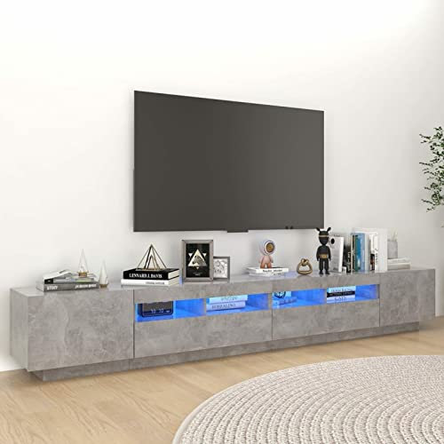 Gecheer Mueble para TV con Luces LED Mesas para TV 2 en 1 Mueble TV Salón Mesa Televisión Mueble Comedor Televisor Bajo de Estilo de Moderno Gris hormigón 260x35x40 cm,Función luz LED RGB
