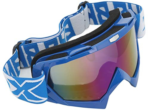 SPYMINNPOO Fahrradbrille, rutschfeste Wind- und Sandblockierung mit Gummiband, Motorradbrille for ATV und Offroad-Anwendungen (Blaue Rahmenfarbe Brille)