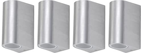 Novatool 4x Außenleuchten Aluminium IP44 I Silber I 2x GU10 I 9,4x6,5x14,5 cm I Außenlampe für Terasse Aussenleuchten Haus Wandleuchte Aussenbeleuchtung Lampen Außenbereich Außenlicht Outside lights