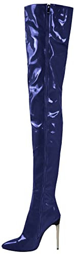 Stivali Alti alla Coscia da Donna, Scarpe con Tacco in Pelle a Spillo, Sopra Il Ginocchio, Blu, 42 EU