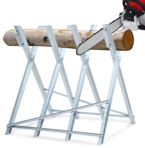 Randaco Sägebock, Verzinkter Metall Kettensägen Klappbar Sägegestell, Tragfähigkeit max. 150kg, Sägeständer Holzsägebock Kettensägebock für Kettensägen, 81x80x80CM Silber