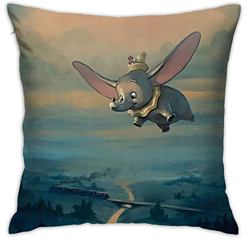 Kissenbezug für Dumbo Kissenbezug, gemütlicher quadratischer Kissenbezug für Männer, Frauen, Jungen, Mädchen, Zimmer, Heimdekoration, Baumwolle, Leinen, 45,7 x 45,7 cm