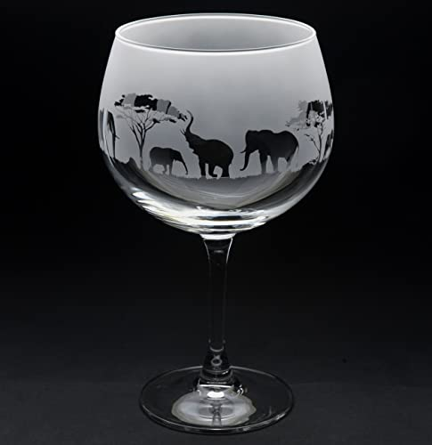 GLYPTIC Glass Art Elephant Hand Etched/Engraved Gin Cocktail Glass