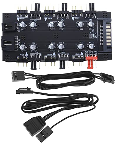 Create idea 12V 4-poliger PWM & 5V 3-poliger ARGB Hub mit SATA 15-poliger Power 2-in-1 Hub 6 Wege Sync CPU Lüfter RGB Hub Beleuchtung PCB Splitter für Erweiterte Motherboard Schnittstelle