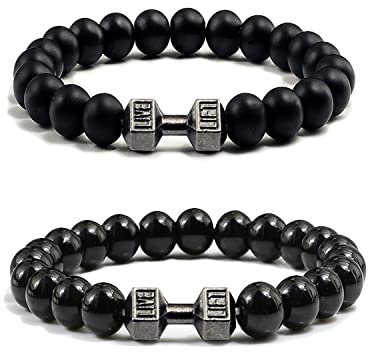 Aktully Schwarzes Hantel-Armband für Herren, Fitness-Armbänder, vulkanische Lava-Perlen, Hantel-Armbänder, Fitness-Hantelarmband für Männer und Frauen, Schmuckgeschenke, Stein, Kein Edelstein