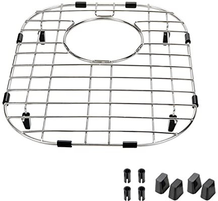 MY MIRONEY Grille de protection d'évier de 36,8 x 28,6 cm avec trou de drainage en acier inoxydable, grille inférieure d'évier en métal avec filtre d'évier et pieds en caoutchouc pour évier de cuisine