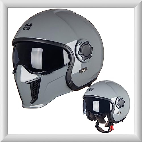 WYXAXNM Motorradhelm Jethelm Roller Helm Scooter Helm Moped Mofa Helm mit Visier DOT/ECE Zertifiziert Vintage Motorrad Jet Helm Roller Helm Harley-Helm Für Jugendliche Männer Frauen,Grey-L