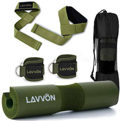 Langhantel Polster Set - Hip Thrust Pad Polster für Langhantelstange - Hantel Nackenpolster, Polsterung für Squats, Booty Training, Gym Fitness - mit Knöchelriemen, Zughilfen für Krafttraining