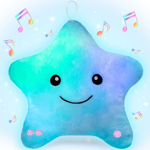 NYOBABE Sensory Toys for Autism,Musical Light Up Star Sensory Lights,Soft Plush Pillow,Kids Sleep Aid Adhd Autism Toys,Birthday Xmas Gifts for Toddler Boys Girls Age 3 4 5 6 7 8 9 10 Blue