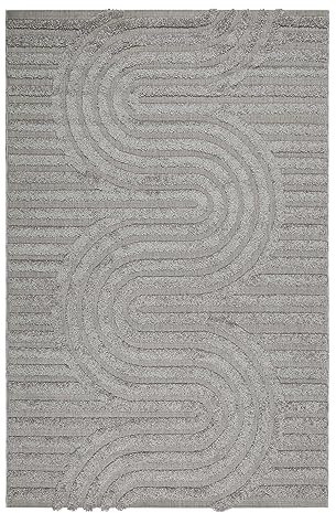 Esprit In-& Outdoor Teppich wetterfest und farbecht mit geometrischem Muster für Balkon, Terrasse, Garten, Küche, Flur, Wohnmobil und Camping – Miles (200 x 290 cm, grau)