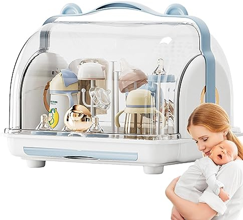 SKUDA Trockenbox für Babyflaschen | Sterilisator und Trockner für Babyflaschen - Kleine Flaschen-Trockenbox mit Abtropffläche, staubdichtem Deckel und leicht zu tragendem Griff für Babysachen