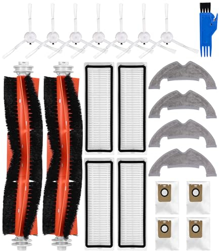 Zubehör Ersatzteile für Dreame D10 Plus/D10s Plus/L10 Plus/Z10 Pro Staubsauger,2 Hauptbürsten,7 Seitenbürsten,4 Hepa Filter, 4 Wischtücher, 4 Staubbeutel, 22-teilige Zubehörset Kompatibel mit D10 Plus