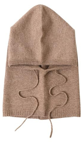 Unisex Balaclava Kapuzen Mützen Schal, 10% Kaschmir & 90% Wolle, Winter Weich Strick Beanie Hut Schlauchschal 2-in-1, Damen Herren Outdoor Winddicht Warm Loop Schal mit Kapuze Neckwarmer Coffee F