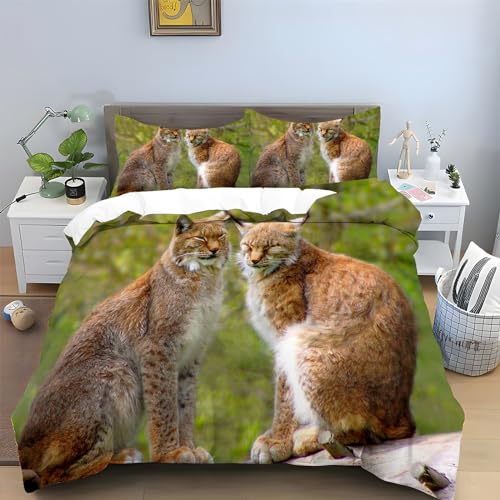 Bettwäsche 200x200 GrüNer Luchs Bettwäsche-Sets GroßEr Flop 3D Drucken Bettwäsche 3 Teiliges Set mit Reißverschluss - Atmungsaktiv Weich Bequem Mikrofaser Bettbezug + 2 Kissenbezug 80x80 cm