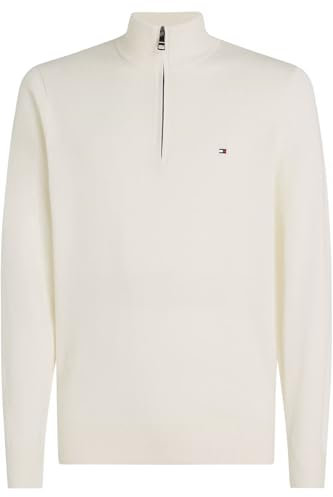 Tommy Hilfiger Uomo Pullover con Cerniera Mock Neck Regular Fit, Bianco (Ivory), 3XL