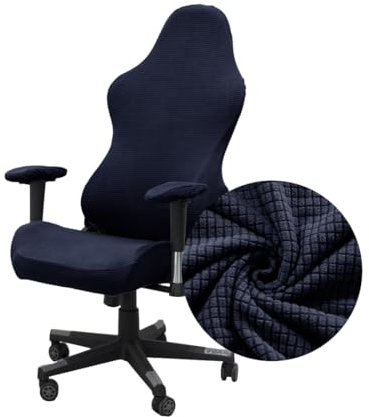 Highdi Housse de Chaise de Gaming, Jacquard Couleur Unie Extensible Housse de Protection Chaise Gaming Rotatif, pour Chaise de Bureau Gaming Ordinateur, Anti Griffe de Chat (Bleu Marine)