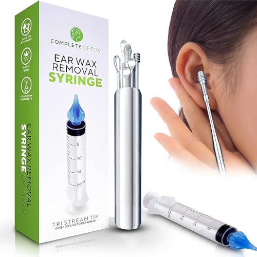 Ear Syringing Kit for Ear Wax Removal at Home – This Ear Cleaner Kit Includes a 20ml Ear Syringe for Ear Irrigation & Ear Wax Remover Tool With 7 Pcs Ear Curette. Ear wax Removal for Adults & Kids