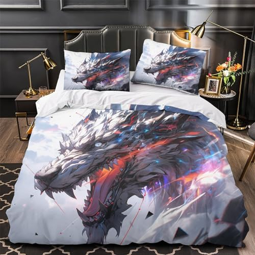 JUXINGABC Dragons & Tiers Tröster Startseite Satz, Kinder Bettwäsche Satz Bettbezug Für Jugendliche Jugend Schlafzimmer Dekor Pattern 3 Teilig Sets Single(140x200cm)