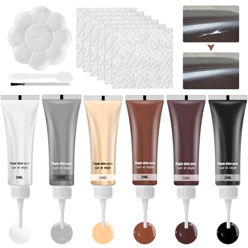 Lederreparatur Creme, 6 Farben Leder Reparatur Set, Fiussigleder Reparatur Set, Leder Restaurator, Kunstleder Reparaturset, Leder Reparatursätze, Lederreparaturset fur Autositze, Sofa, Lederjacke