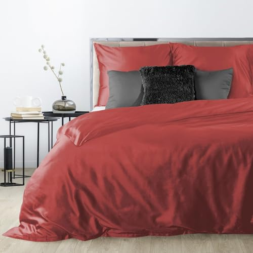 Eurofirany Hochwertige Bettwäsche NOVA3 Gelb Rosa Himmelblau Petrol Beige Einfarbig Baumwolle Bettwäschegarnitur 3tlg 2tlg 140x200 160x200180x200 220x200 (Rot, 160 x 200 cm)