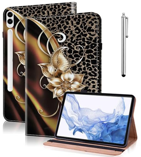 GLANDOTU Funda para Samsung Galaxy Tab S7 FE de 12.4 Pulgadas, Funda Delgada y Ligera para Tablet con Soporte para Galaxy Tab S7 FE - Flor de Metal