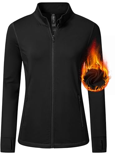 MoFiz Veste Sport Femme Veste Running Femme Polaire Chaude Veste Légère Sweat Zippé Noir-B XXL