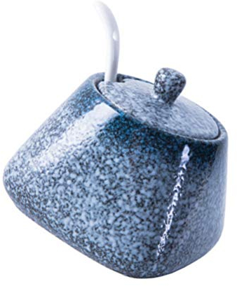 Sucrier japonais en céramique Pot d'assaisonnement Vintage pot de stockage de sel avec cuillère à couvercle for cadeau de pendaison de crémaillère de Restaurant de cuisine