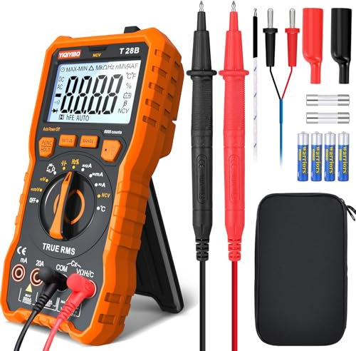 Multimetro Digitale Professionale, YIQIYIBO Multimetro a Campo Automatico, True RMS 6000 Conteggi, Voltmetro Amperometro Ohmmetro, Misura Tensione CA/CC, CorrenteCA/CC, Resistenza, Diodi, Continuità