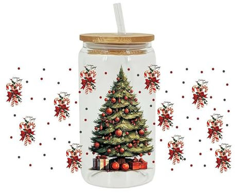 Yiokii Envolturas de Navidad UV Dtf, transferencias para manualidades, calcomanías de transferencia UV de Navidad, calcomanías adhesivas de transferencia impermeables para calcomanías decorativas de